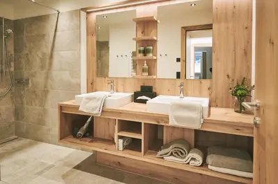 Ein Badezimmer in der Unterkunft Brandnerhof