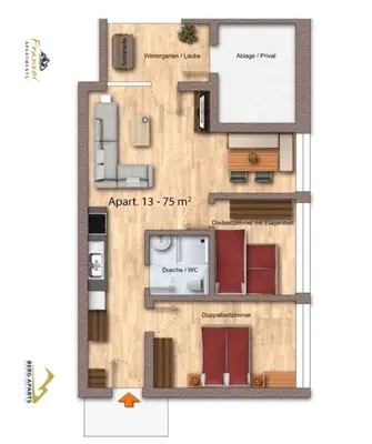 Grundriss der Unterkunft Berg Aparts Faschina - 13 - b42795