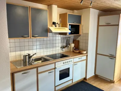 Küche/Küchenzeile in der Unterkunft Ferienwohnung Bergblick am Rande der Wildnis