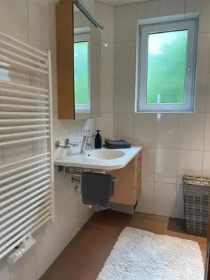 Ein Badezimmer in der Unterkunft CROWN LIVING Design Apartment Mäder - Ideal für Feriengäste und Geschäftsreisende, gratis Parkplatz, Fahrrad- und Skiraum, Küche, Self Check-in