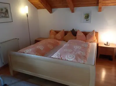 Ein Bett oder Betten in einem Zimmer der Unterkunft Vermiete ein Doppelzimmer in einem Holzhaus