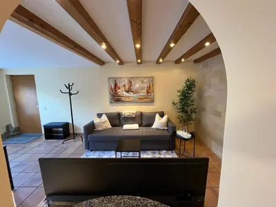 Ein Sitzbereich in der Unterkunft Ferienwohnung Hohenweiler