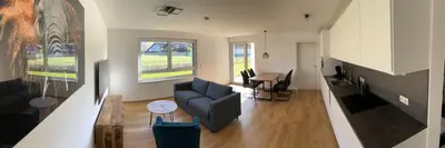 Ein Sitzbereich in der Unterkunft Ferienwohnung Karrensicht