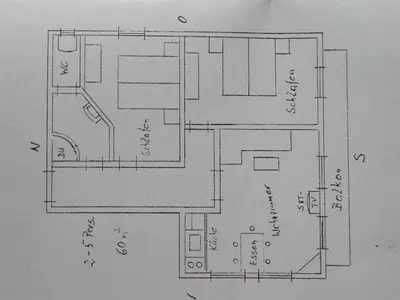 Grundriss der Unterkunft Ferienwohnung mit 2 Schlafzimmer