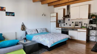 Küche/Küchenzeile in der Unterkunft Ferienwohnung im Rheindelta