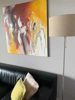 Ein Sitzbereich in der Unterkunft Seeblick Appartements Henle