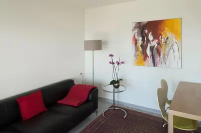 Ein Sitzbereich in der Unterkunft Seeblick Appartements Henle