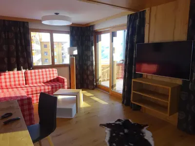 Ein Sitzbereich in der Unterkunft Ferienwohnung Oberdamüls