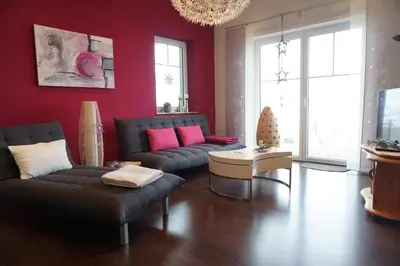Ein Sitzbereich in der Unterkunft Ferienwohnung Bergblick