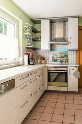 Küche/Küchenzeile in der Unterkunft Gardenia-Altach, 2-4 P, Küche, Garten, Terrasse, Parkplatz, Wifi, Ski Stellplatz