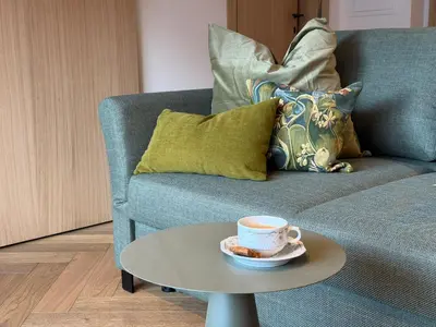 Ein Sitzbereich in der Unterkunft Almrösle Apartments
