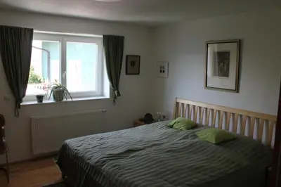 Ein Bett oder Betten in einem Zimmer der Unterkunft Ferienwohnung mit Panoramablick