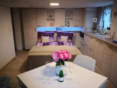 Ein Bett oder Betten in einem Zimmer der Unterkunft Rheintal Zentrum