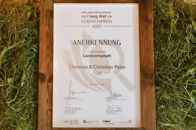 Ein Zertifikat, Auszeichnung, Logo oder anderes Dokument, das in der Unterkunft Ferienhof Landerleben ausgestellt ist