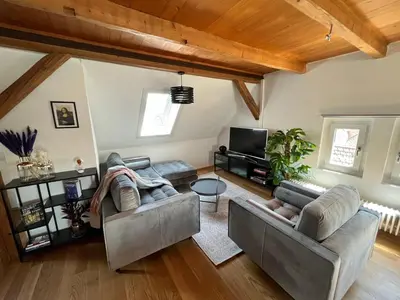 TV/Unterhaltungsangebot in der Unterkunft CROWN LIVING Wohlfühl Loft Bregenz - Loft nahe Bodensee, Boxspringbett, Küche, zentrumsnah, ideal für Feriengäste und Geschäftsreisende