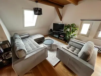 TV/Unterhaltungsangebot in der Unterkunft CROWN LIVING Wohlfühl Loft Bregenz - Loft nahe Bodensee, Boxspringbett, Küche, zentrumsnah, ideal für Feriengäste und Geschäftsreisende