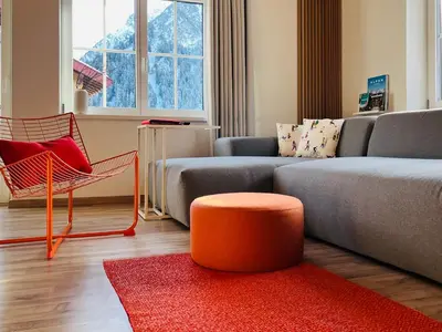 Ein Sitzbereich in der Unterkunft Dorf(er)leben Ferienwohnung im Kleinwalsertal